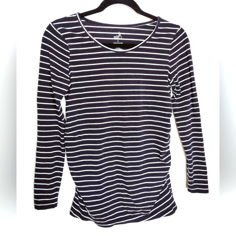 Belle Sky Maternity Black/White Striped Long Sleeve Top, Size S